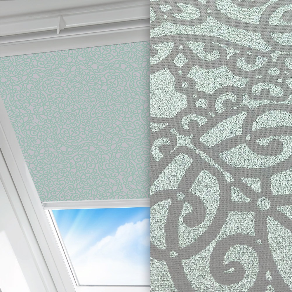 Dachfenster Rollo Bella, mint/grau, lichtdurchlässig & blickdicht, feucht abwischbar, mint glänzend