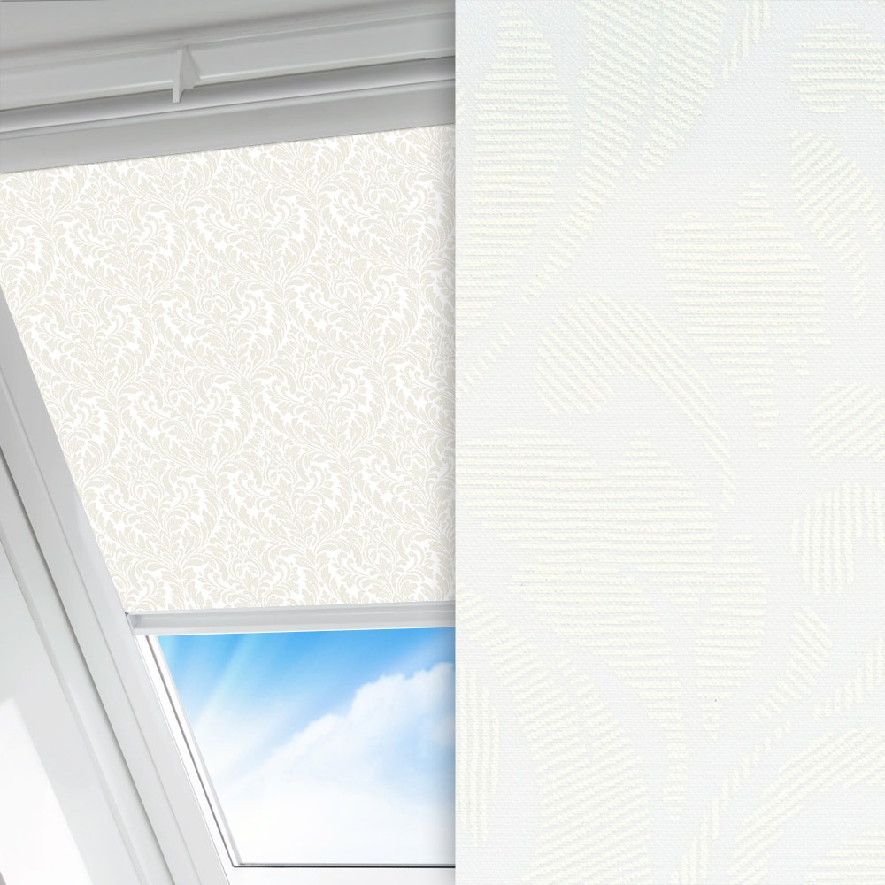 Dachfenster Rollo Barok, weiss, lichtdurchlässig & blickdicht, feucht abwischbar