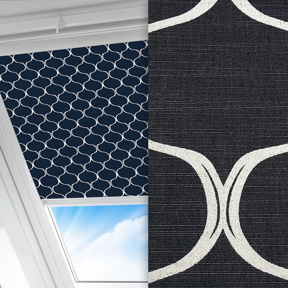 Dachfenster Rollo Vintage, blau/weiss, lichtdurchlässig & blickdicht, feucht abwischbar