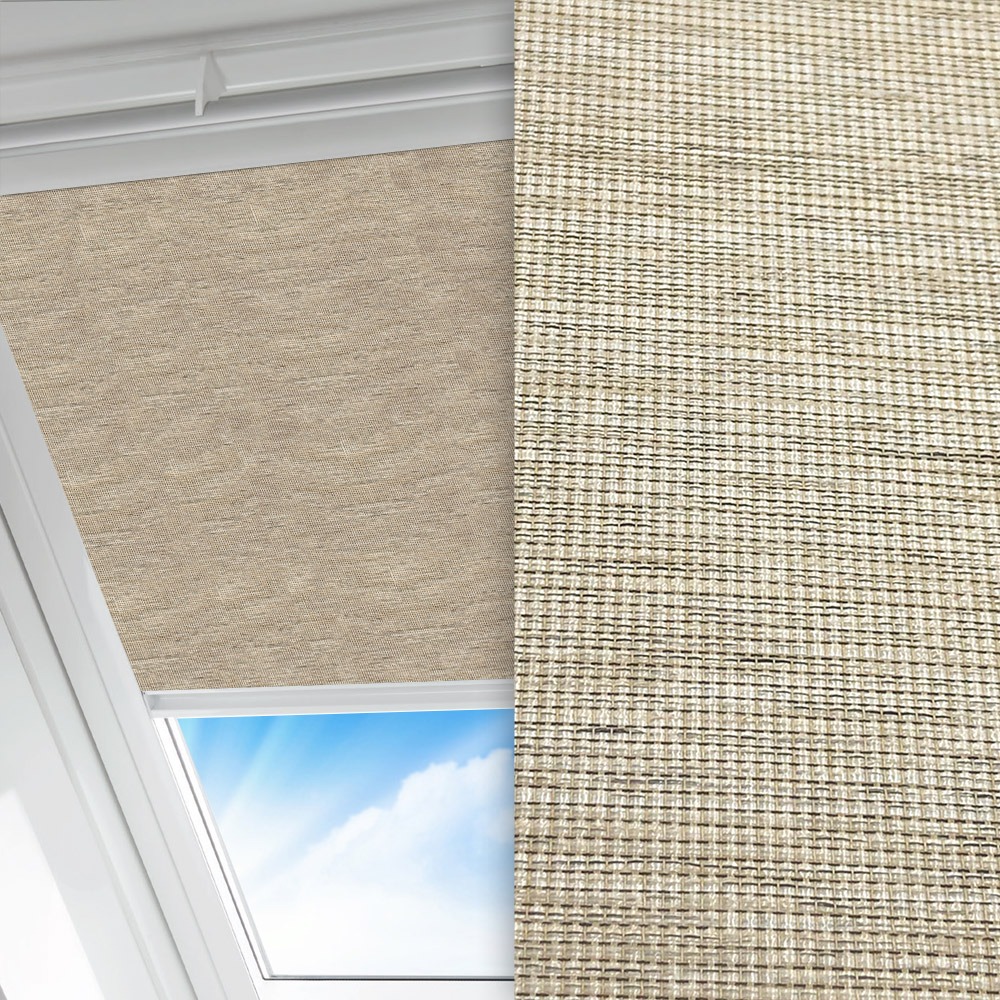 Dachfenster Rollo Quin, beige, lichtdurchlässig & blickdicht, abbürstbar, gold glänzend