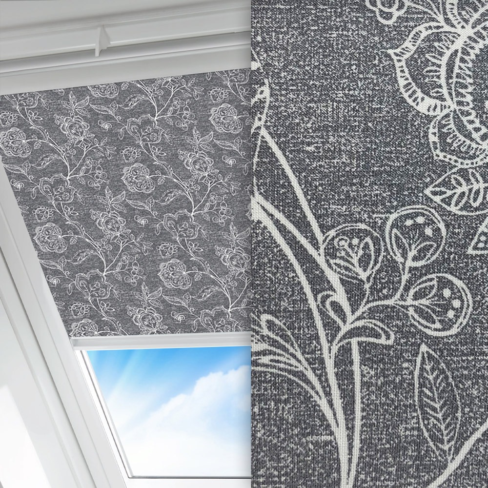 Dachfenster Rollo Flora, grau/weiss, lichtdurchlässig & blickdicht, feucht abwischbar