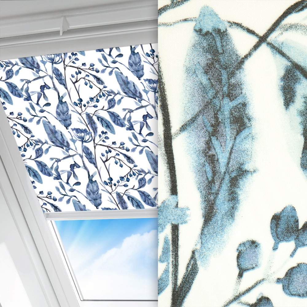 Dachfenster Rollo Frost, blau/weiss, lichtdurchlässig & blickdicht, feucht abwischbar