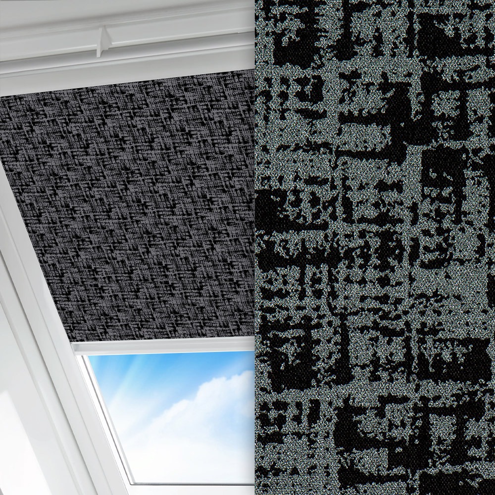 Dachfenster Rollo Fantasia, grau/schwarz, komplett verdunkelnd, Rückseite farbig wie Vorderseite, abbürstbar