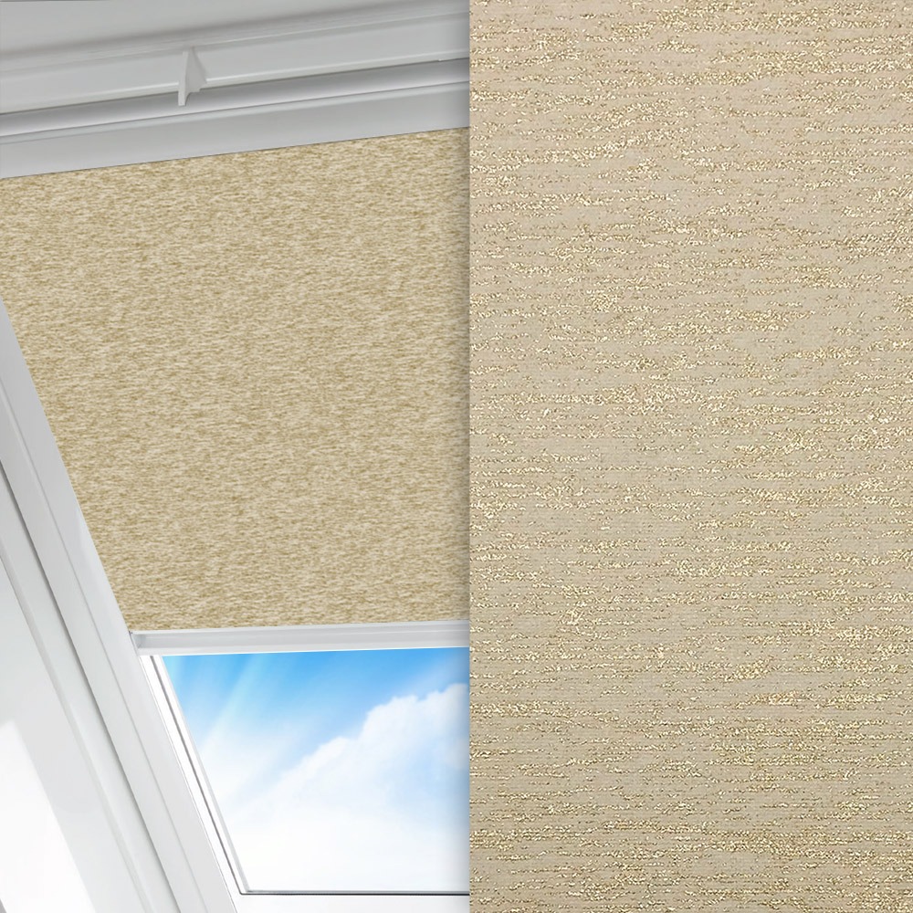 Dachfenster Rollo Moda, beige, komplett verdunkelnd, feucht abwischbar, gold glänzend