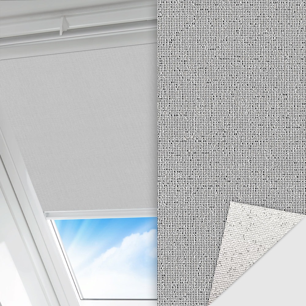 Dachfenster Rollo Techno, hellgrau, lichtdurchlässig & blickdicht, Rückseite Alu, schmutzabweisend, feucht abwischbar