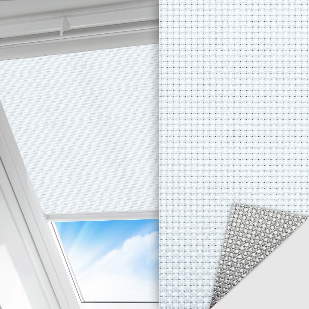 Dachfenster Rollo Techno, weiss, lichtdurchlässig & blickdicht, Rückseite Alu, schmutzabweisend, feucht abwischbar