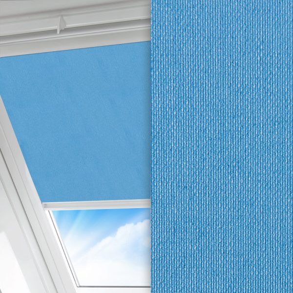 Dachfenster Rollo Prima Safe, blau, abdunkelnd, Rückseite Perlmutt, schmutzabweisend, feucht abwischbar
