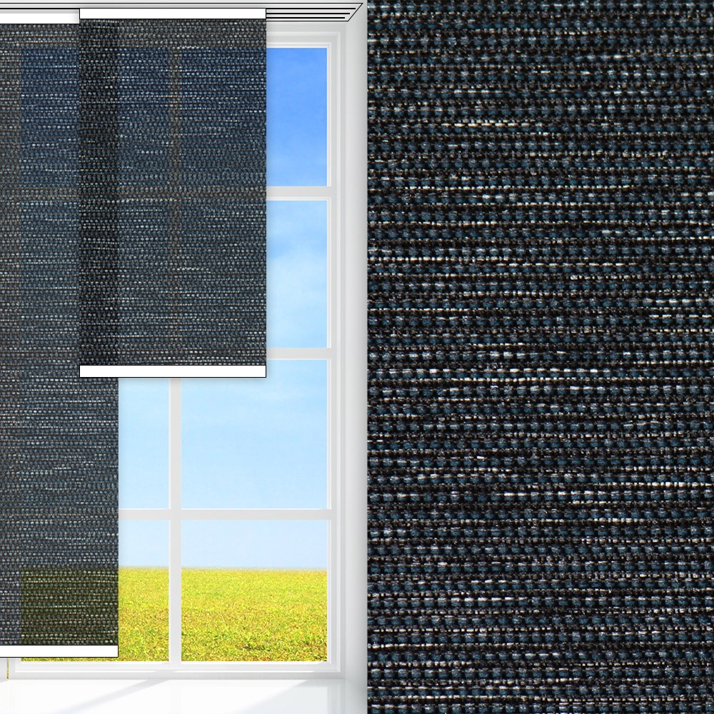 Flächenvorhang Fina, dunkelblau, transparent, feucht abwischbar, silber glänzend