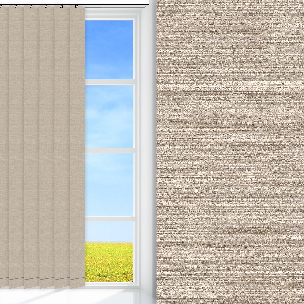 Lamellenvorhang / Vertikalanlage Perla, beige, komplett verdunkelnd, Rückseite farbig wie Vorderseite, feucht abwischbar